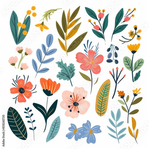 Hand-drawn flower modern elements isolated on a white background