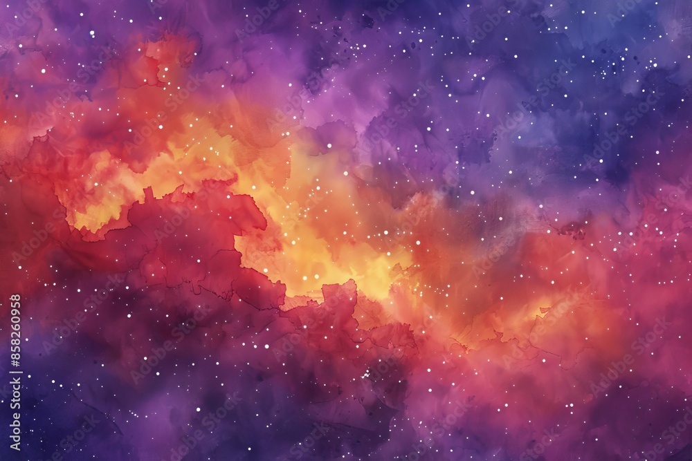 Capture the magical essence of fiery light flickering across a mesmerizing starry sky with a watercolor effect, Capture the magical essence of fiery light flickering across a mesmerizing starry sky with a watercolor effect,