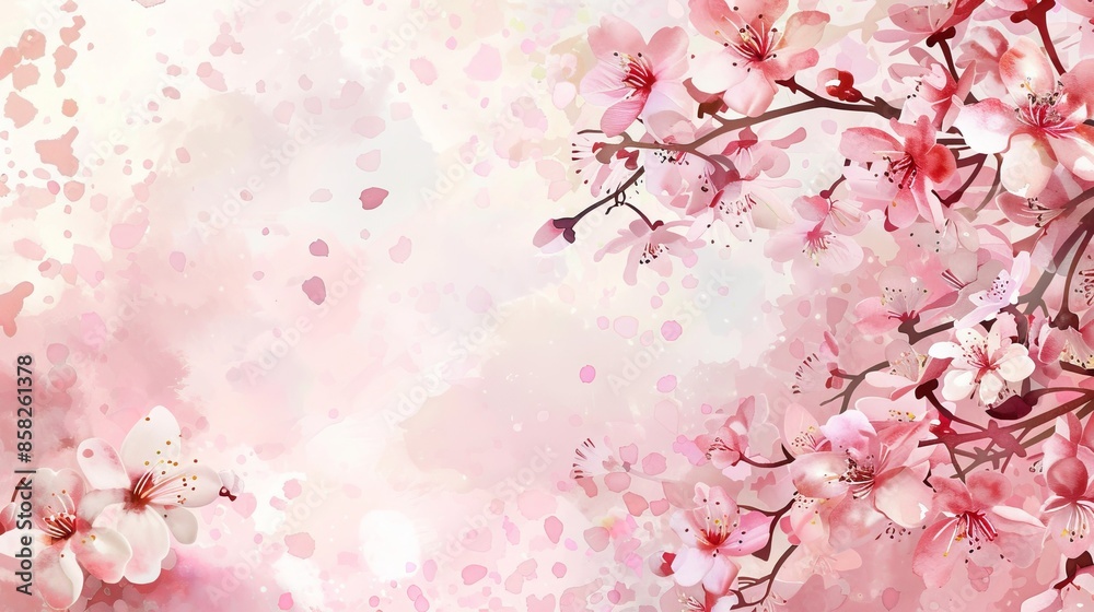 Watercolor-style greeting card template with cherry blossom flowers and branches. Watercolor-style greeting card template with cherry blossom flowers and branches.