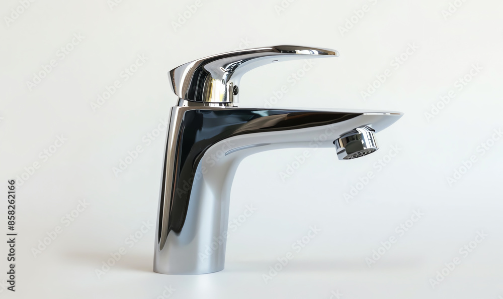 Modern Chrome Mixer Tap on White Background Modern Chrome Mixer Tap on White Background