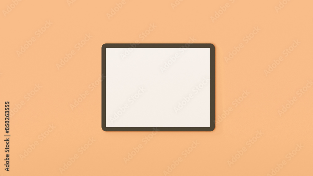 Realistic tablet mock up with blank screen on orange background. Tablet computer 3d illustration for mock up. Blank screen tablet.