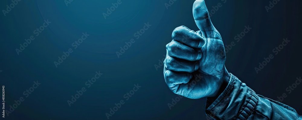 Close-up of a hand showing a thumbs-up gesture on a blue gradient background, symbolizing approval, success, and positivity. Close-up of a hand showing a thumbs-up gesture on a blue gradient background, symbolizing approval, success, and positivity.