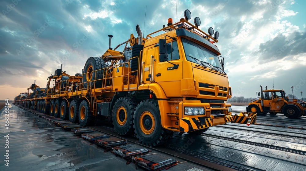 Discover the advanced machinery and techniques used in loading heavy equipment onto trucks, ensuring safe and secure transport. Discover the advanced machinery and techniques used in loading heavy equipment onto trucks, ensuring safe and secure transport.