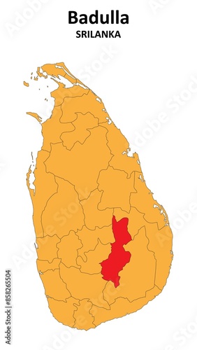 Badulla Map is highlighted on the Srilanka map with detailed state and region outlines. photo