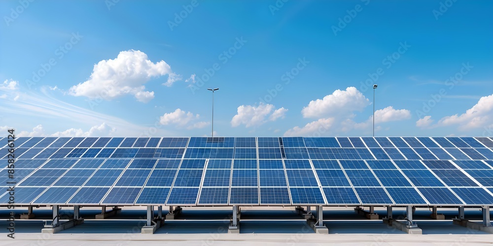 Showcasing Renewable Energy Benefits An Industrial Complex with Solar Panels on Parking Canopies. Concept Renewable Energy, Solar Power, Industrial Complex, Parking Canopies, Sustainable Development Showcasing Renewable Energy Benefits An Industrial Complex with Solar Panels on Parking Canopies. Concept Renewable Energy, Solar Power, Industrial Complex, Parking Canopies, Sustainable Development