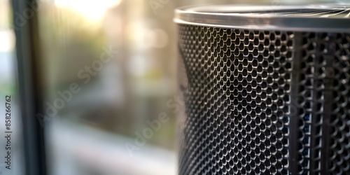 Closeup of activated carbon filter in air purifier for odor elimination. Concept Air Purifier, Activated Carbon Filter, Odor Elimination, Home Appliance, Indoor Air Quality photo