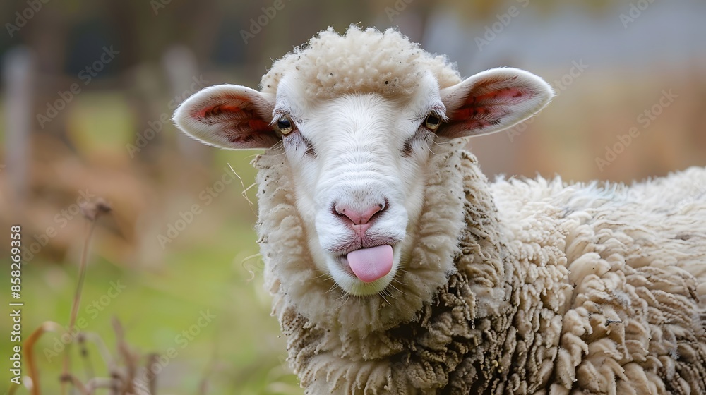 Funny sheep. Portrait of sheep showing tongue. Funny sheep. Portrait of sheep showing tongue.