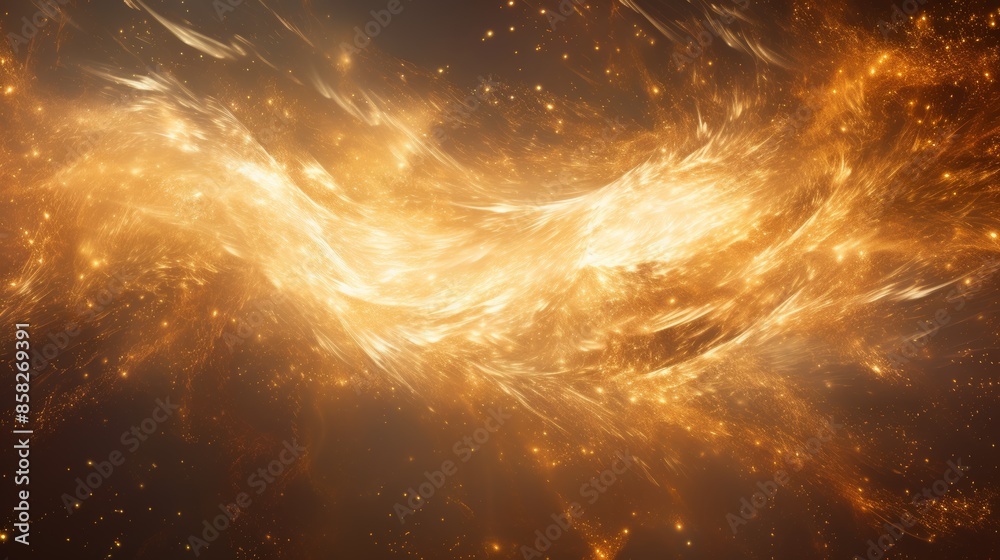 Fototapeta premium A stunning abstract background with sparkling gold particles intermingling with wispy smoke trails.