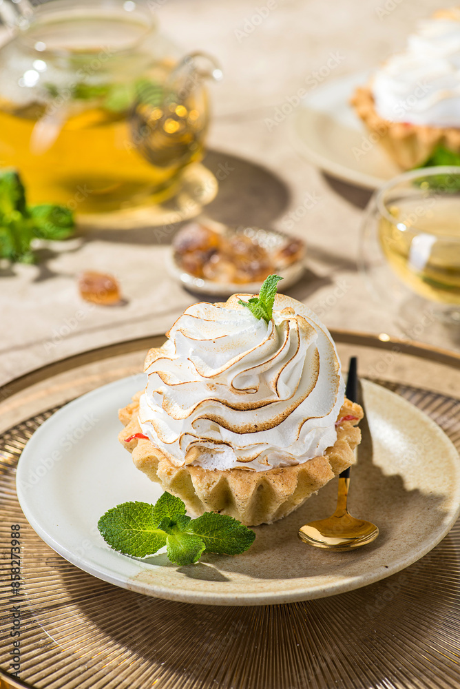 shortbread pastry tartlet with protein cream