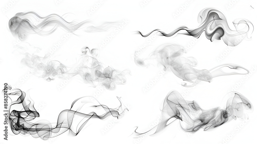 Abstraction of black and white smoke on a white background, Set of horizontal waves, grey lines on white background, clouds on technology background, wavy background
Abstraction of black and white smoke on a white background, Set of horizontal waves, grey lines on white background, clouds on technology background, wavy background