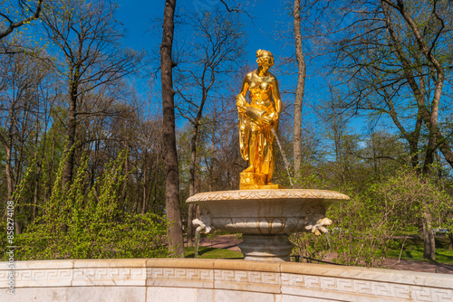 Saint Petersburg, Russia. Fountain with a gilded sculpture of Danaid in the lower park of Peterhof. photo