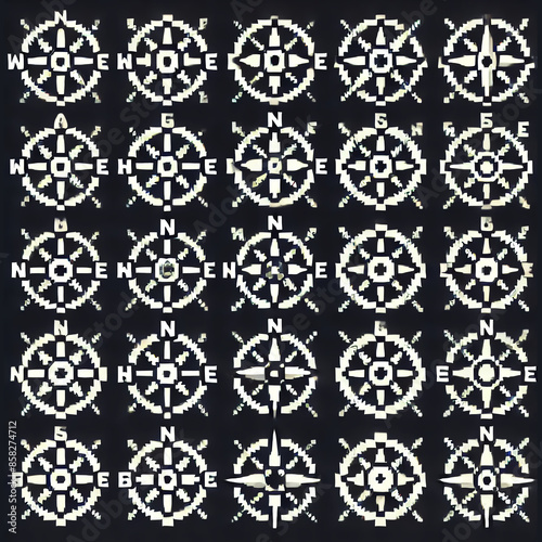Detailed pixel art sprite sheet with compass marks