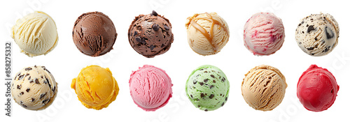 Collection set of ice cream scoops isolated on transparent or white background, png photo