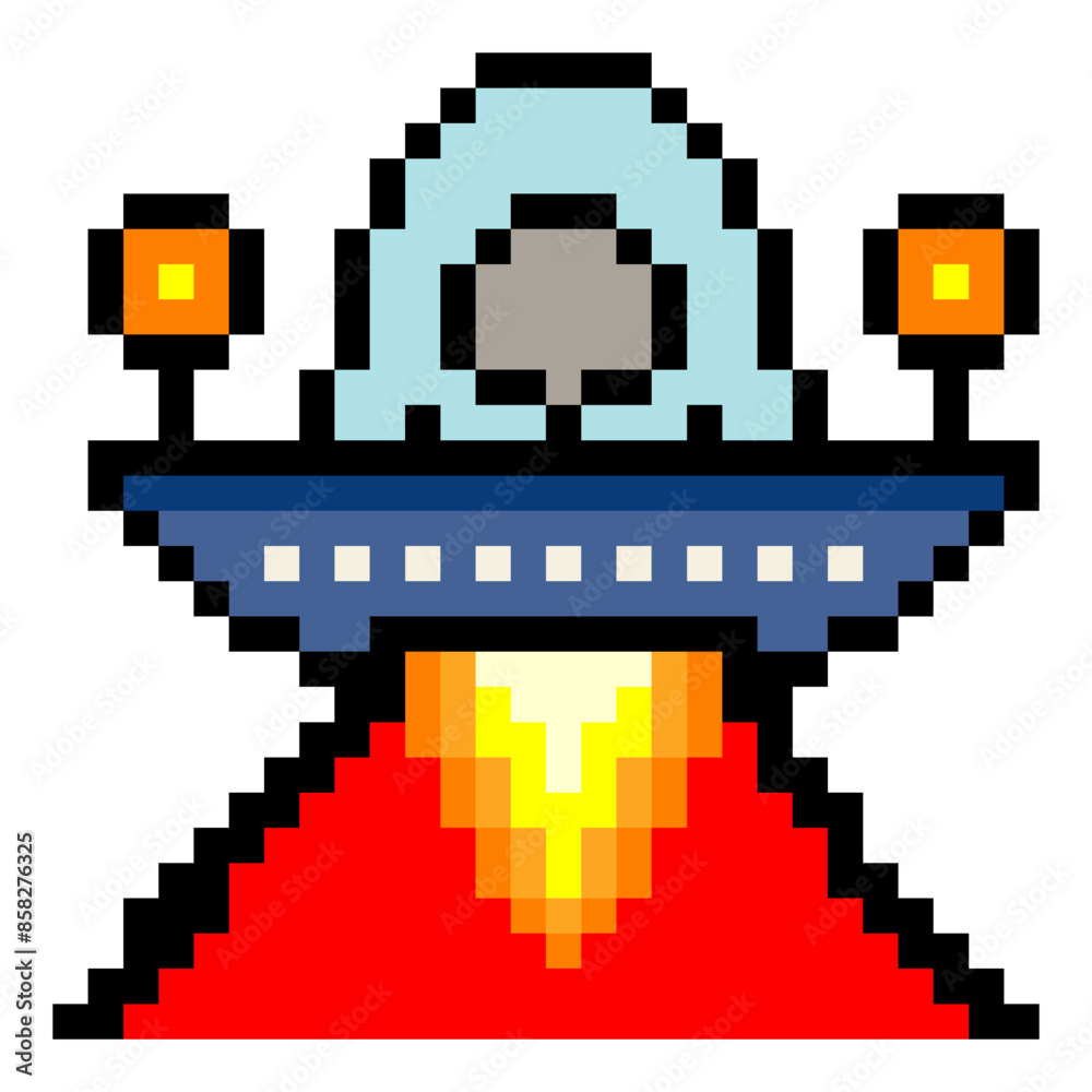 Fototapeta premium UFO flying saucer pixel art style