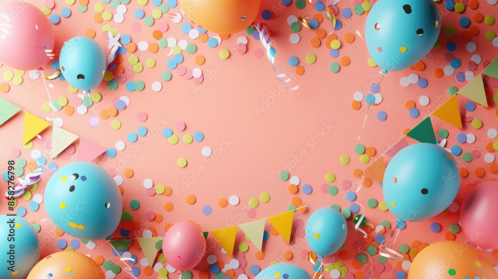 Banner and confetti flat design top view celebration theme 3D render Complementary Color Scheme Banner and confetti flat design top view celebration theme 3D render Complementary Color Scheme