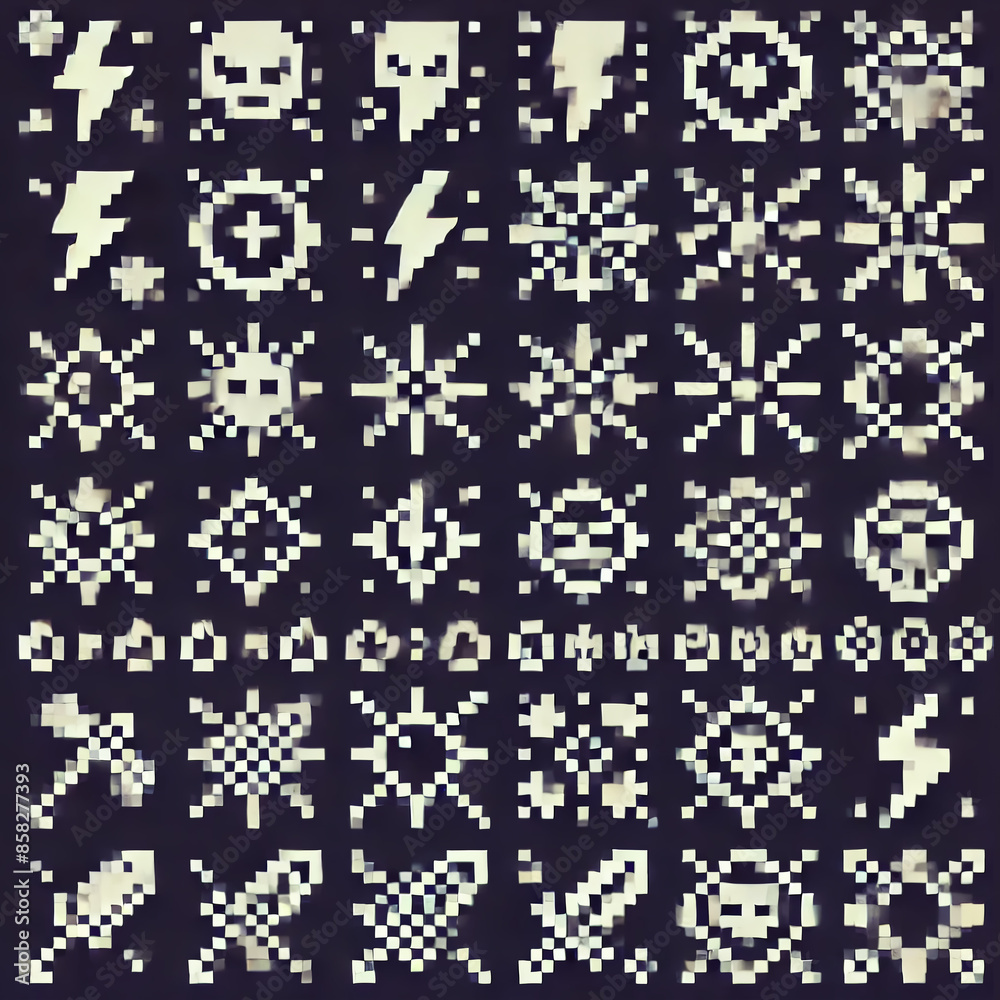 Fototapeta premium Detailed pixel art sprite sheet with lightning effect icons