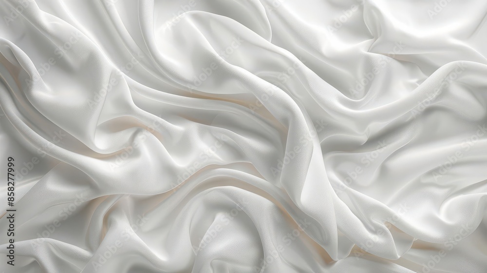 Fototapeta premium Abstract background of white silky fabric with soft waves and folds.