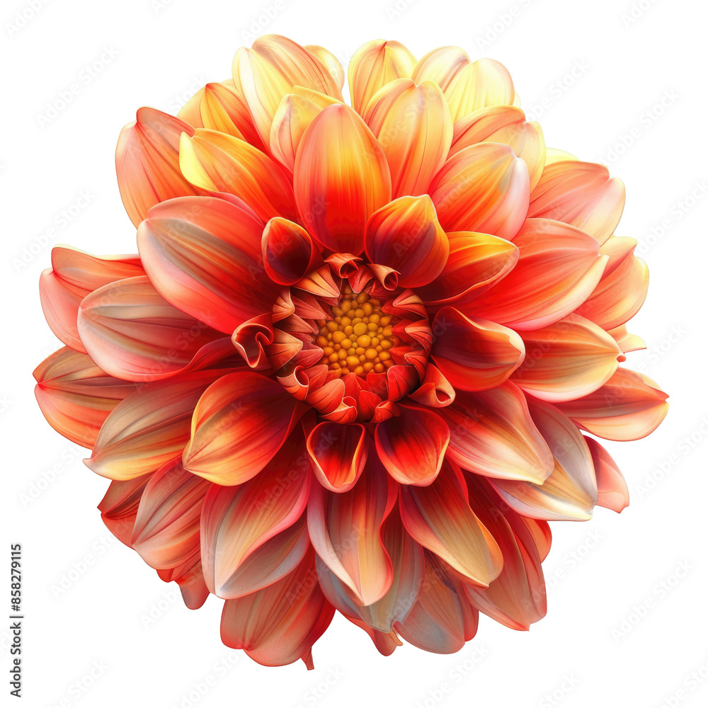 Red and yellow Dahlia flower on transparent background with no shadows, close-up shot with clipping path. Natural beauty showcased. Red and yellow Dahlia flower on transparent background with no shadows, close-up shot with clipping path. Natural beauty showcased.