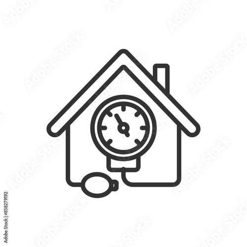3Home Blood Pressure Monitoring, in line design. Blood, pressure, home, monitoring, health, device, measurement on white background vector. Home Blood Pressure Monitoring editable stroke icon.