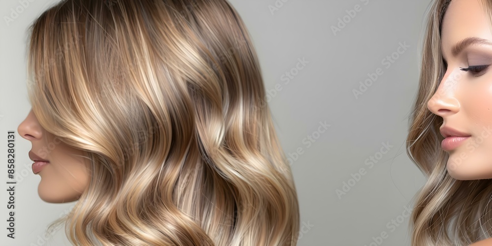 Woman modeling dyed ombre or balayage hair technique in high resolution. Concept Fashion, Beauty, Hair Trends, Hairstyle Inspiration, Portrait Photography Woman modeling dyed ombre or balayage hair technique in high resolution. Concept Fashion, Beauty, Hair Trends, Hairstyle Inspiration, Portrait Photography