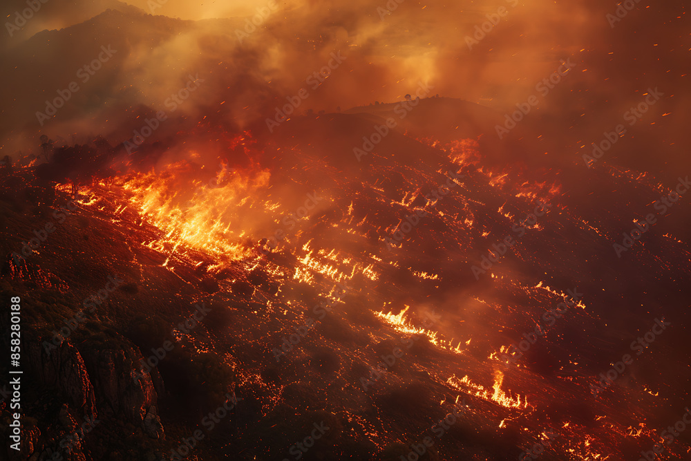 Wildfires consume vast landscapes, fueled by dry conditions and strong winds, leaving trails of destruction in their wake. Wildfires consume vast landscapes, fueled by dry conditions and strong winds, leaving trails of destruction in their wake.