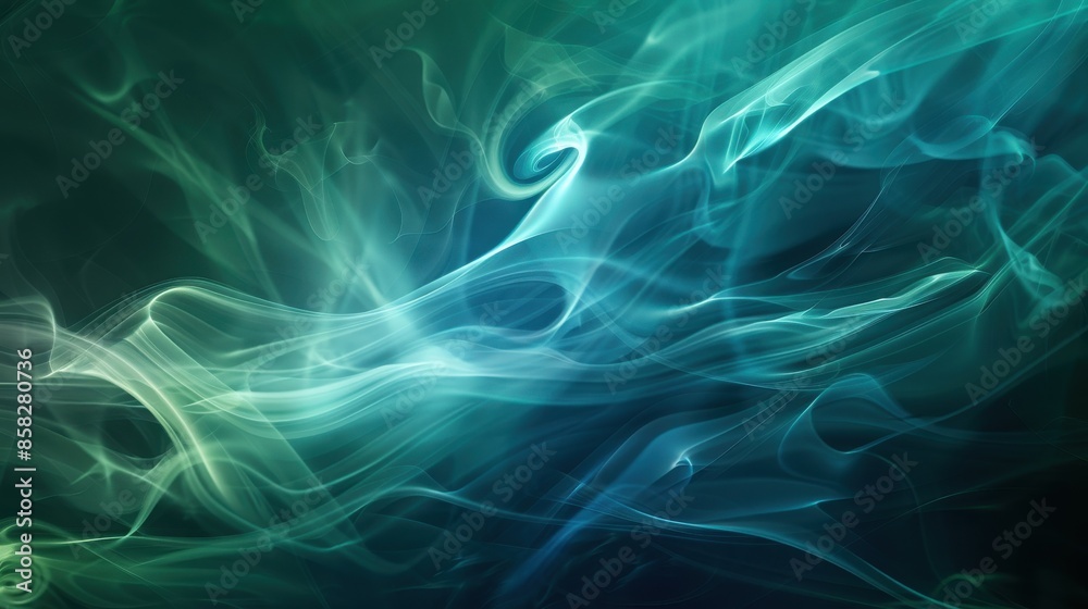 Abstract Teal and Green Smoke Swirls Background Image