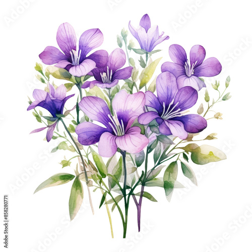 bouquet of purple flowers watercolor isolated on transparent background cutout