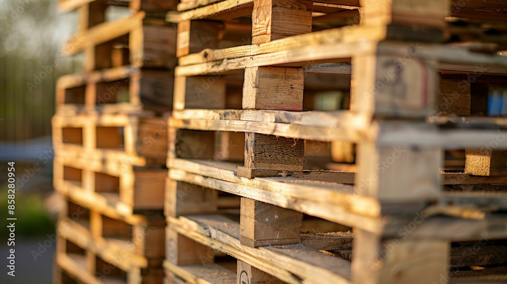 Stack of Wooden Pallets in Storage Yard. Generative ai Stack of Wooden Pallets in Storage Yard. Generative ai