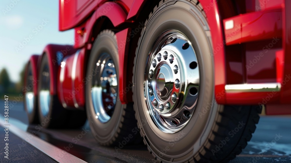Close-Up of Truck Wheels on Highway. Generative ai Close-Up of Truck Wheels on Highway. Generative ai