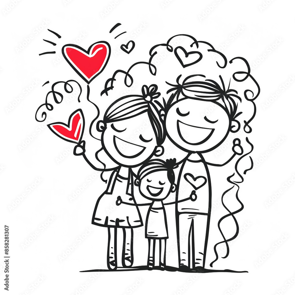 An image of a happy family full of love. There is a heart symbol that represents a loving and caring atmosphere
