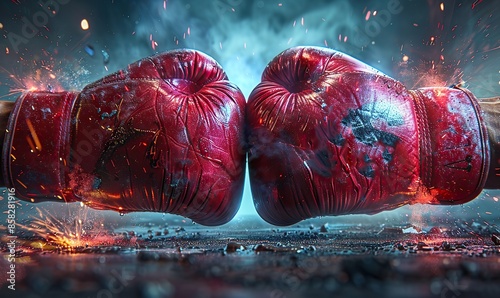 Fierce battle unfolds between boxing gloves in epic clash illustration images photo