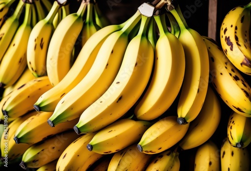 cluster ripe bananas hanging fresh organic fruit decor, bunch, yellow, vibrant, tropical, healthy, food, natural, harvest, agriculture, farm, market, grove photo