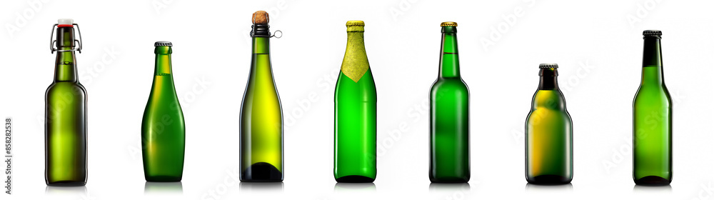 Set of bottle of beer or cider isolated on white background Set of bottle of beer or cider isolated on white background