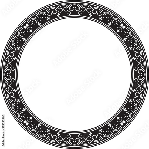 Vector monochrome black round Yakut ornament. Endless circle, border, frame of the northern peoples of the Far East.
