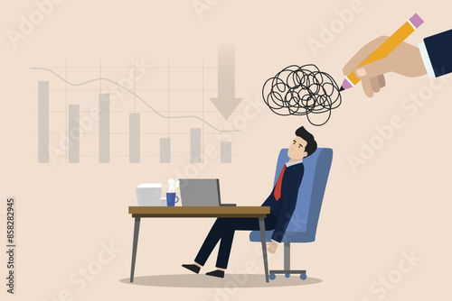 Exhausted and fatigue from hard work, stressed or anxiety from unhealthy work or depression and burnout, employees are stressed and exhausted by the amount of work given. photo