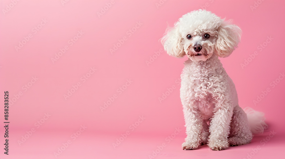 Cute Toy Poodle Sitting on Pink Background Cute Toy Poodle Sitting on Pink Background