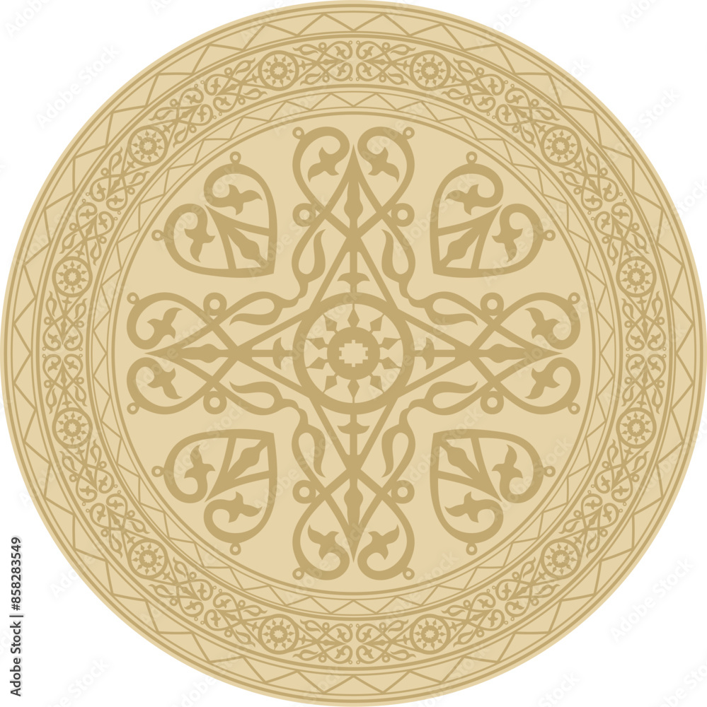 Vector gold round Yakut ornament. Endless circle, border, frame of the northern peoples of the Far East. Vector gold round Yakut ornament. Endless circle, border, frame of the northern peoples of the Far East.