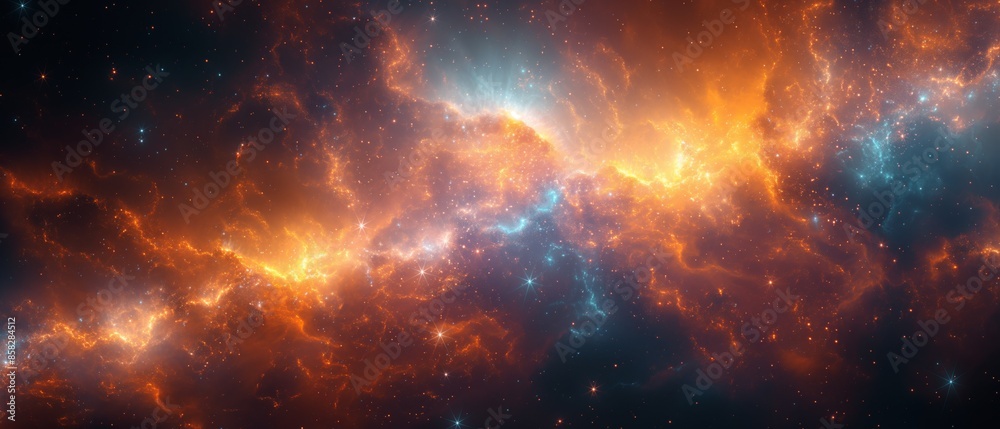 Vibrant cosmic nebula with bright stars and colorful interstellar clouds, creating a mesmerizing celestial scene in deep space. Vibrant cosmic nebula with bright stars and colorful interstellar clouds, creating a mesmerizing celestial scene in deep space.