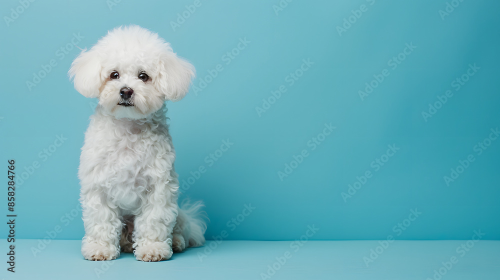 Fluffy White Puppy Against Sky Blue Background Fluffy White Puppy Against Sky Blue Background