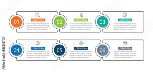 Presentation business infographic template with 6 options. Vector illustration.