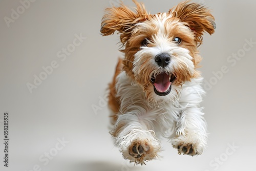 Joyful Puppy Leaping - Lively Dog for Pet Themes and Animal-Loving Designs © D