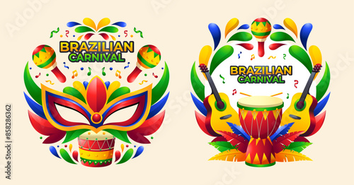 Brazilian Rio Carnival Logo or sign concept design with circle arrangement decorative elements