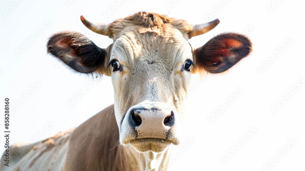 Cow displaying emotional reaction on white background Cow displaying emotional reaction on white background