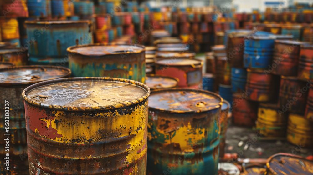 Industrial background with old rusty metal barrels Industrial background with old rusty metal barrels