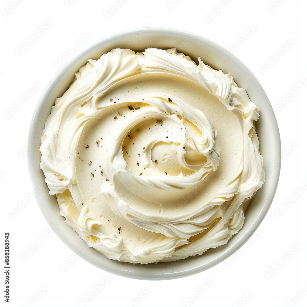 Cream Cheese. Top View of Cream Cheese Bowl with Spices and Herbs in Metal Bowl Cream Cheese. Top View of Cream Cheese Bowl with Spices and Herbs in Metal Bowl