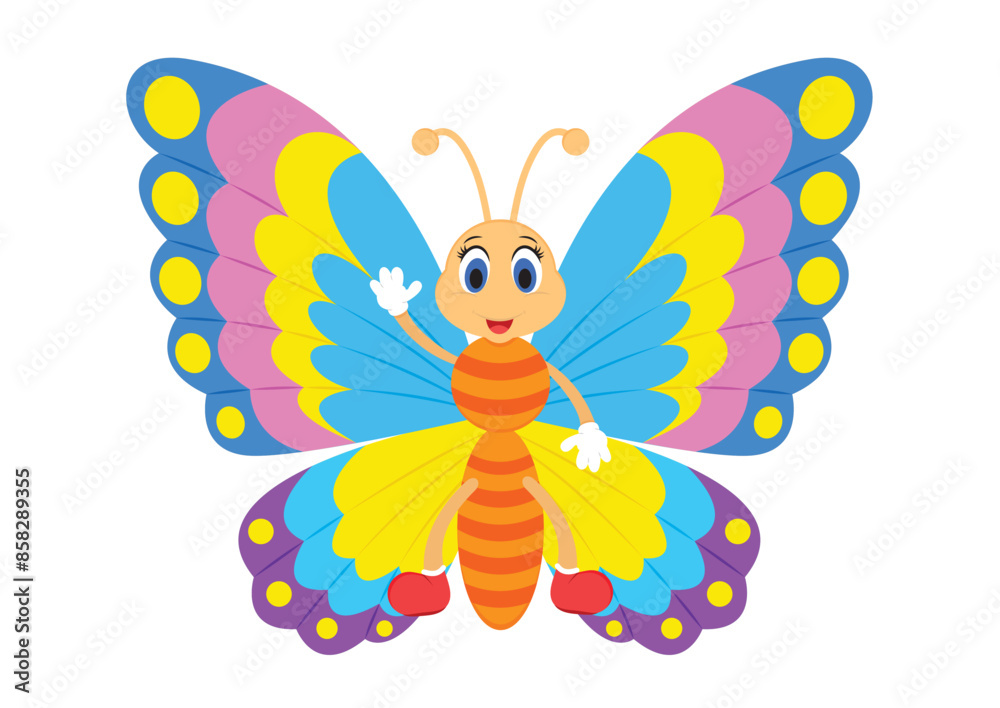 Cartoon Cute Butterfly Vector Flat Design Isolated on White Background Cartoon Cute Butterfly Vector Flat Design Isolated on White Background