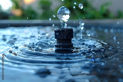 Close-up of a Garden Water Fountain with Droplets and Ripple Effects - Ideal for Outdoor Design, Nature Themes, and Water Conservation Awareness photo