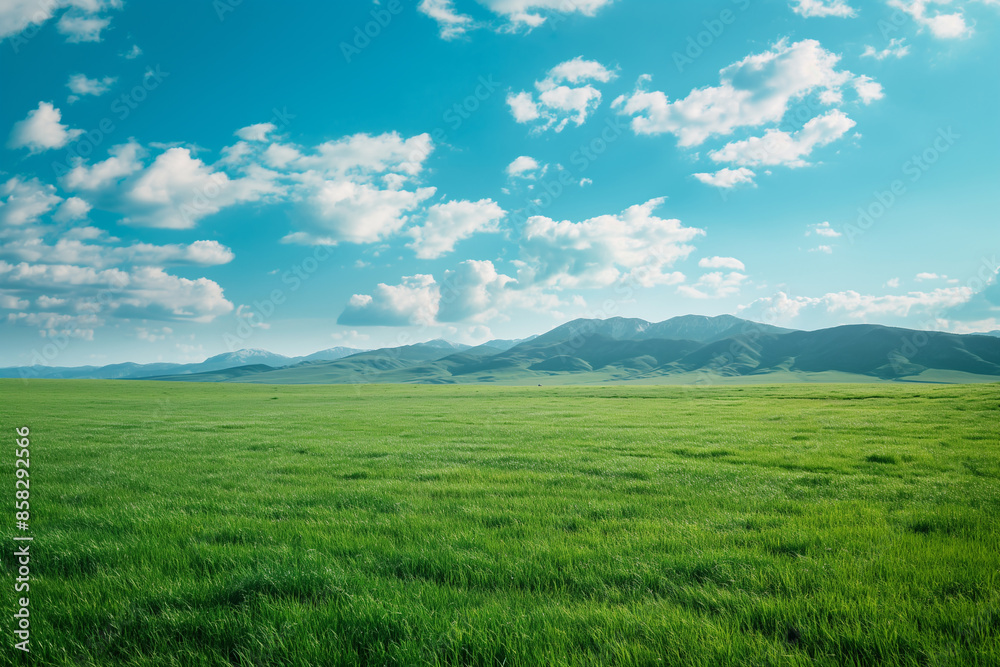 Summer alpine grasslands with blue sky and white cloud background Summer alpine grasslands with blue sky and white cloud background