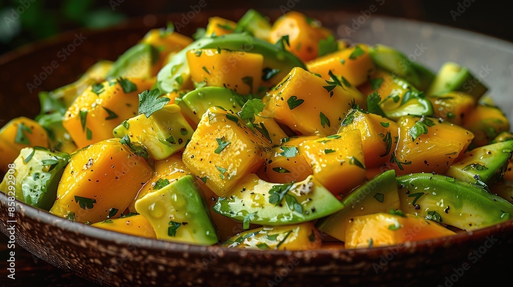 healthy vegetarian avocado, mango and orange salad healthy vegetarian avocado, mango and orange salad