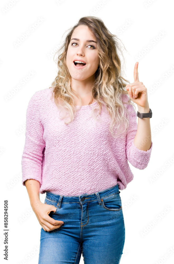 Beautiful young blonde woman over isolated background pointing finger up with successful idea. Exited and happy. Number one. Beautiful young blonde woman over isolated background pointing finger up with successful idea. Exited and happy. Number one.